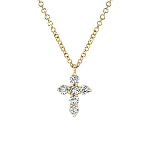 14k Yellow Gold Diamond Cross Necklace