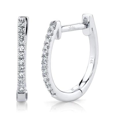 14k White Gold Diamond Huggie Earrings