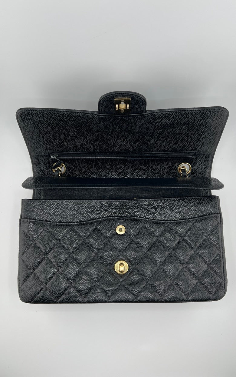 Chanel Vintage Quilted Caviar Classic Double Flap Bag - Black