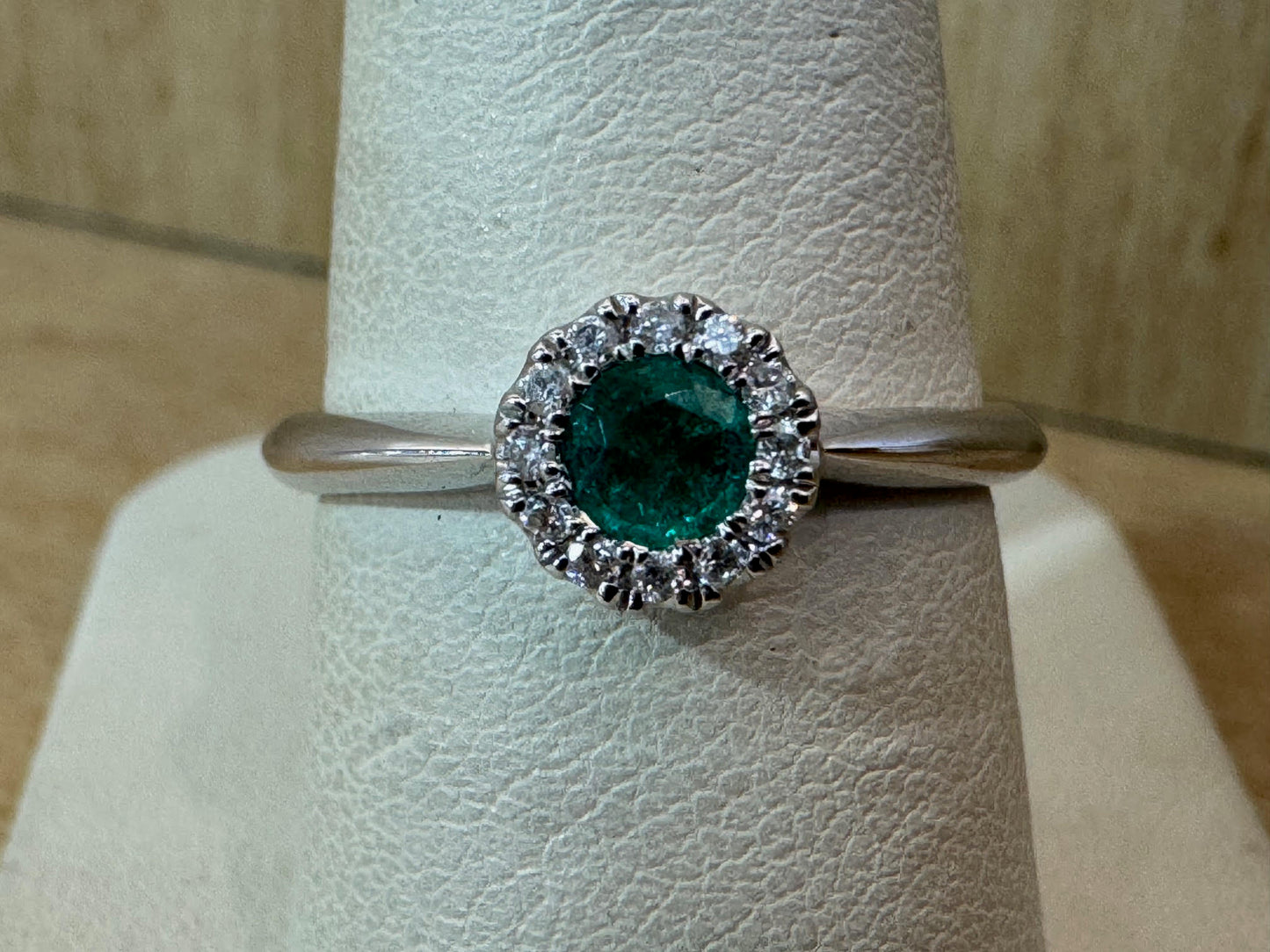 Diamond-halo Emerald Ring