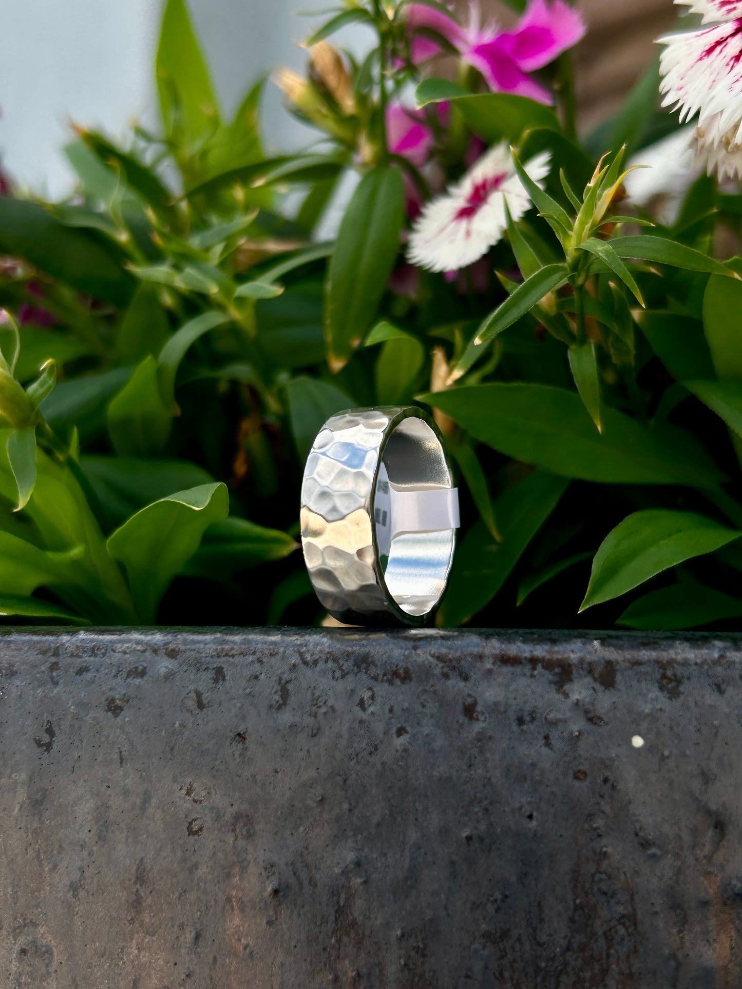 Silver Ring with Hammered Finish