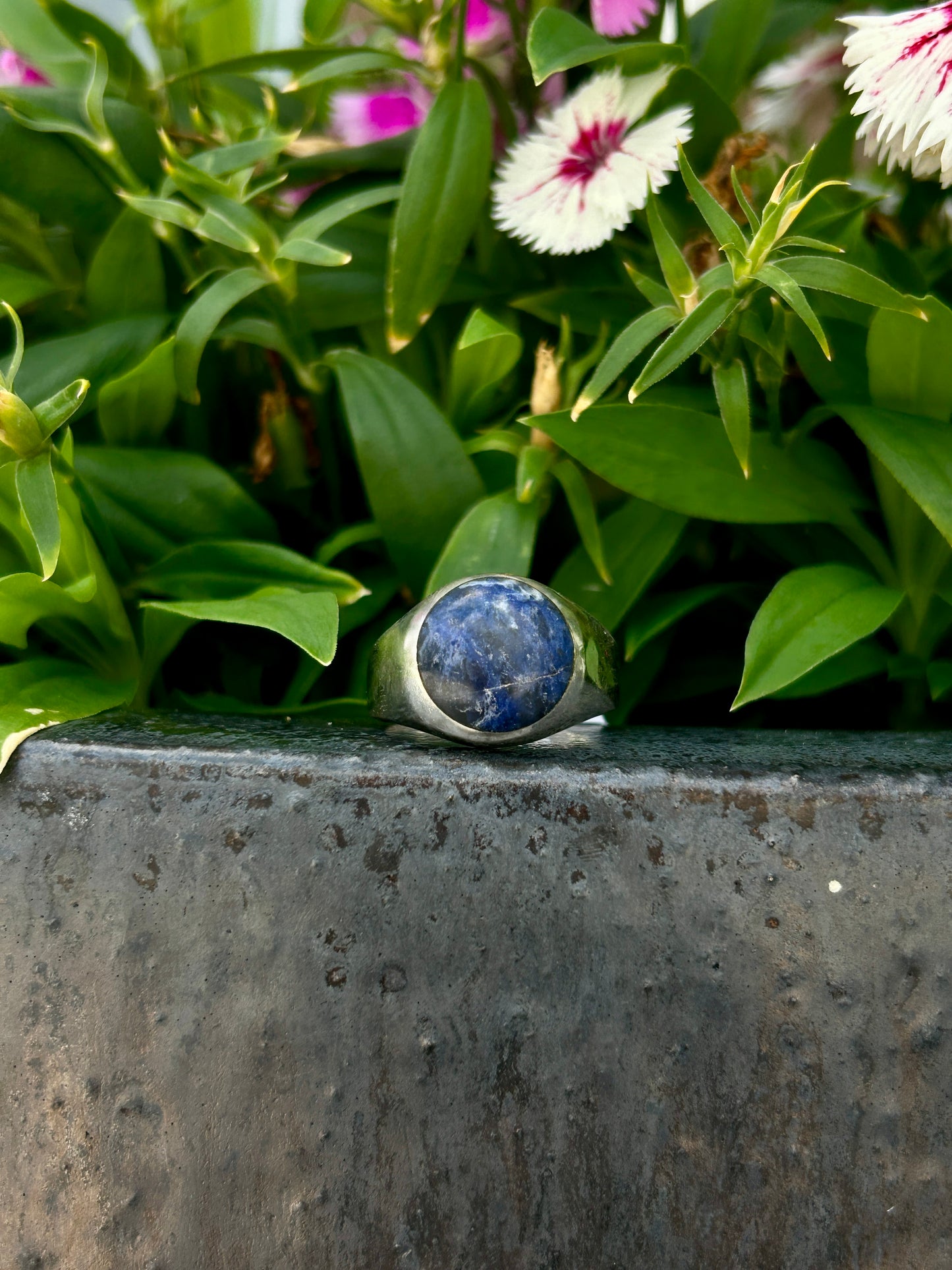 Silver Ring with Large Marbled Center Stone