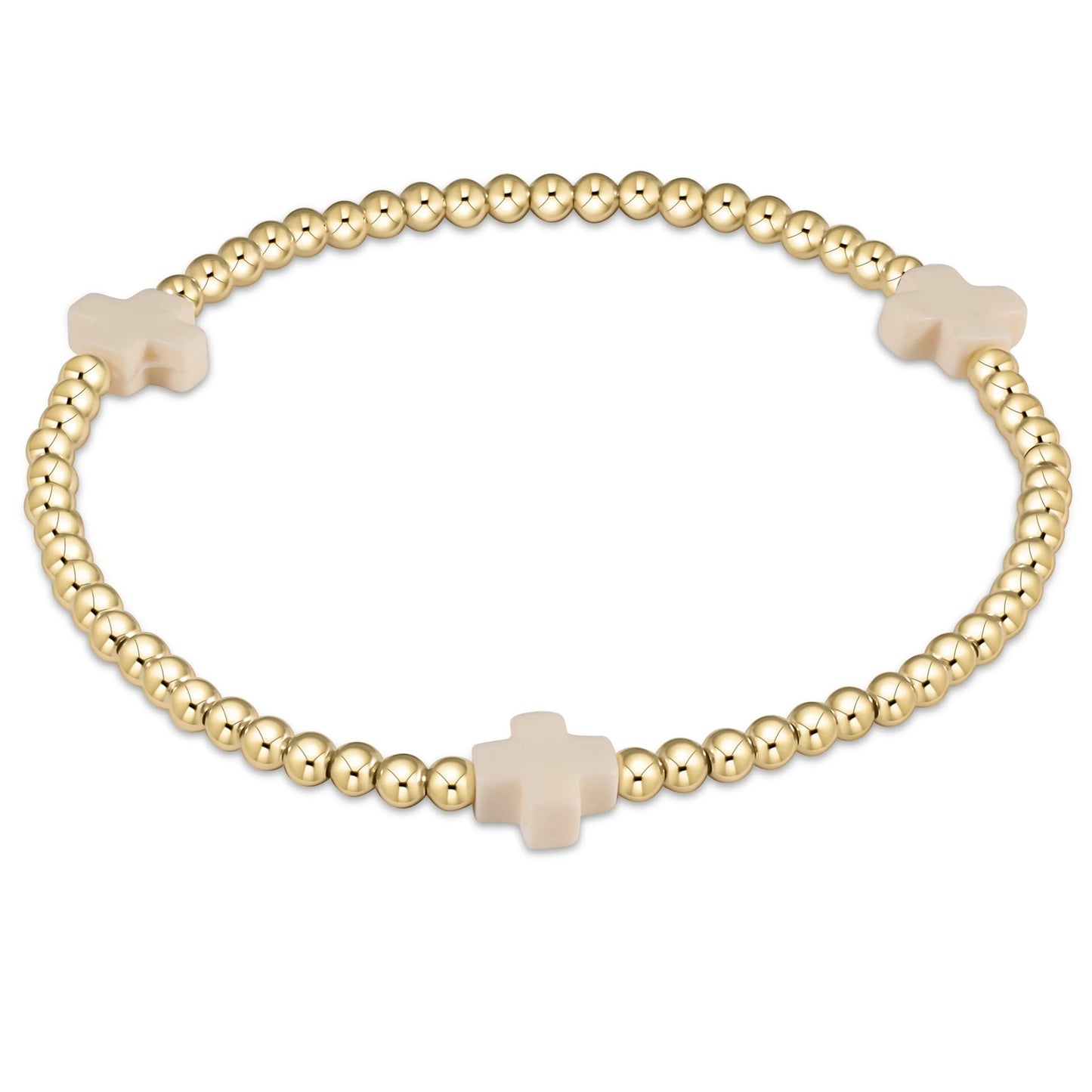 signature cross gold pattern 3mm bead bracelet - Off White