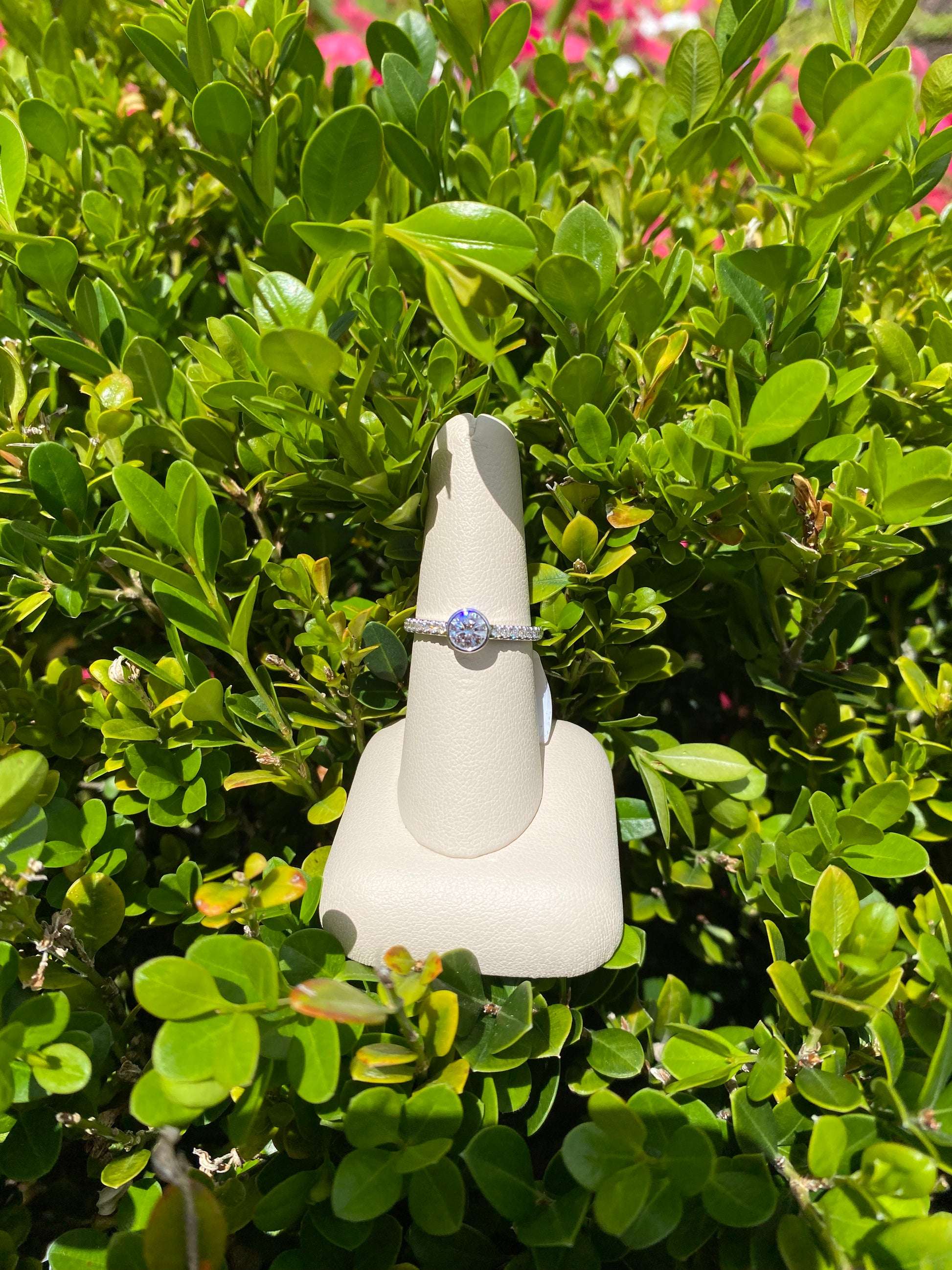 14k White Gold Bezel Set Center with Pave - The Village Jeweler