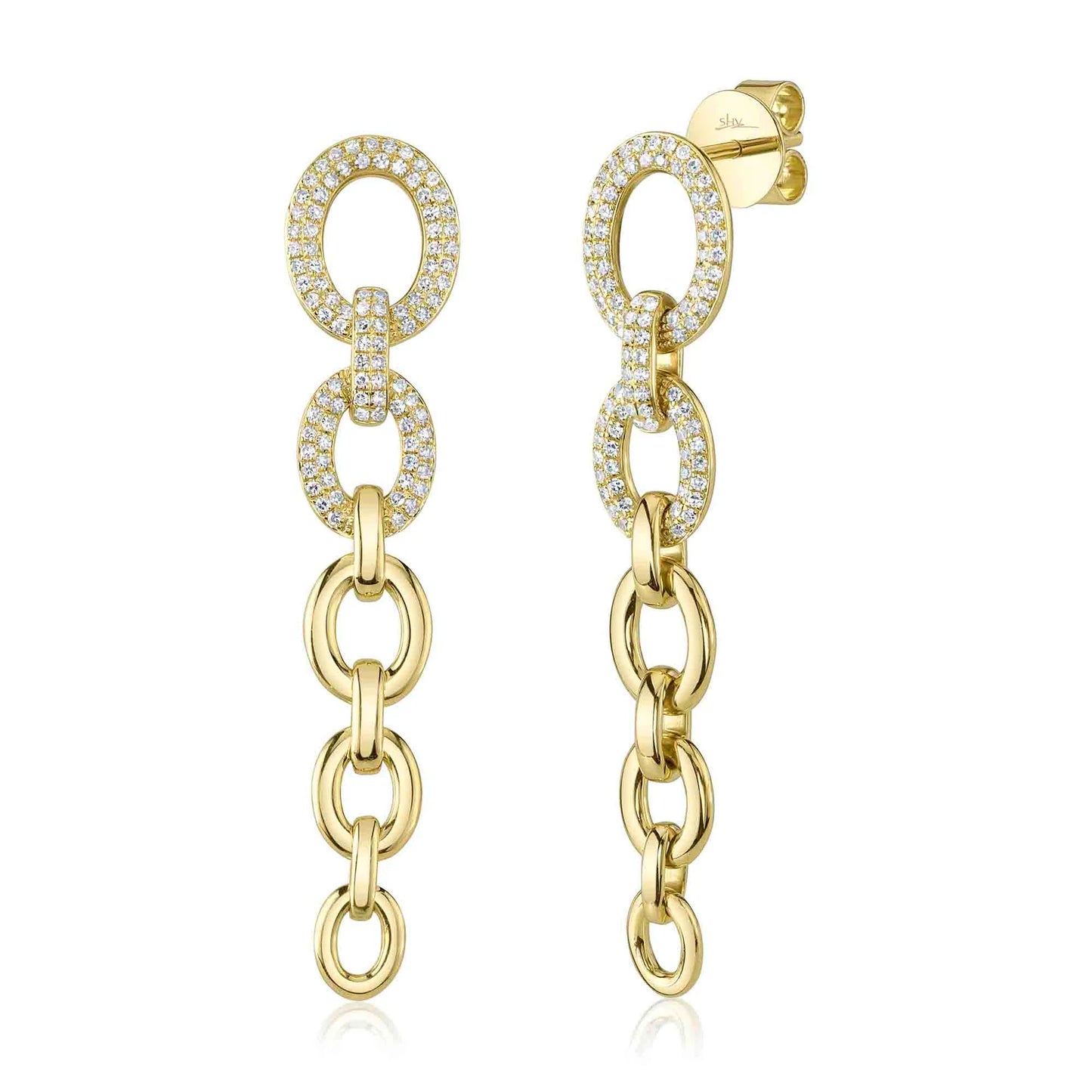 Oval Link Pave Diamond Dangle Earrings