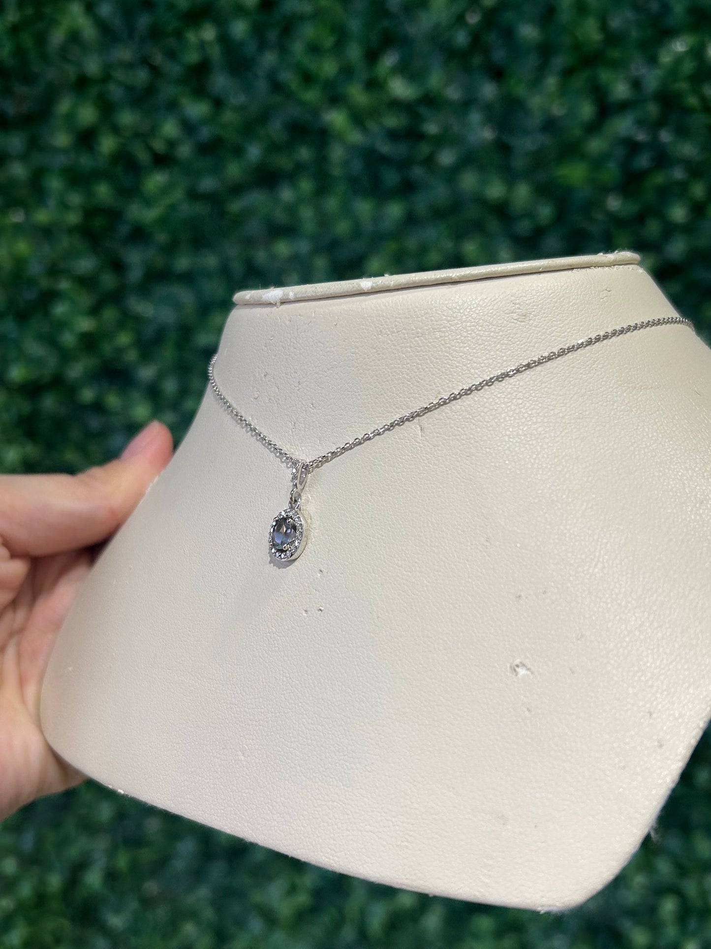 14k White Gold Alexandrite and Diamond Pendant - The Village Jeweler