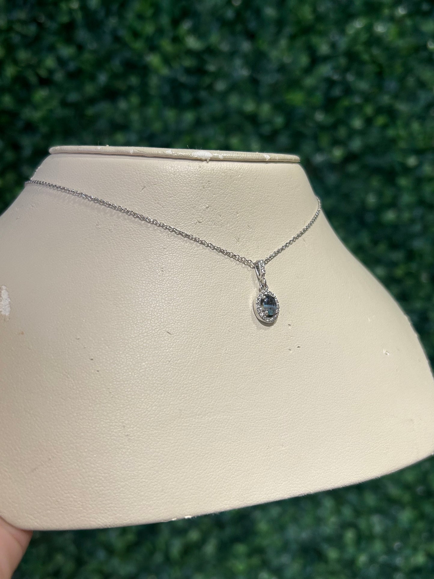 14k White Gold Alexandrite and Diamond Pendant - The Village Jeweler