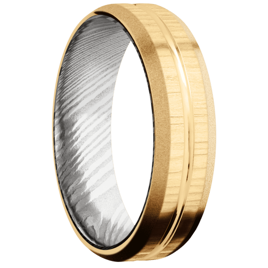 14K Yellow Gold + Polish , Treebark1 Finish + Damascus