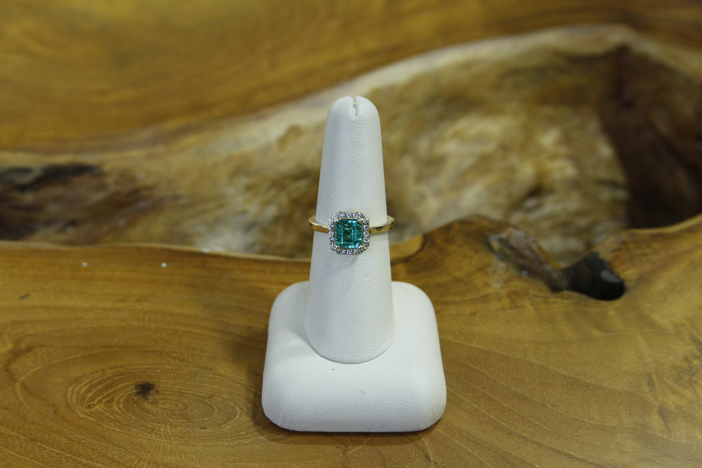 Emerald with Diamond Halo Ring