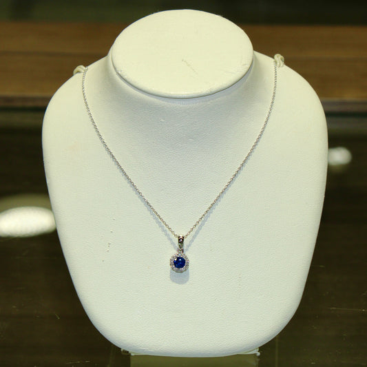 Sapphire Pendant with Diamond Halo
