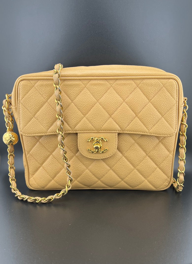 Chanel Caviar Leather 24K CC Turn-lock Purse - Beige