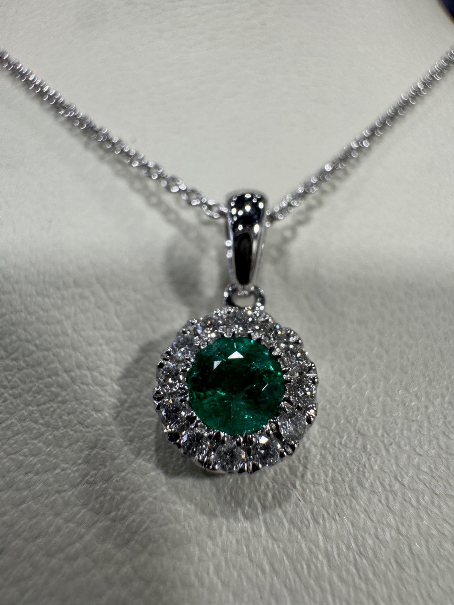 Diamond-halo Emerald Necklace