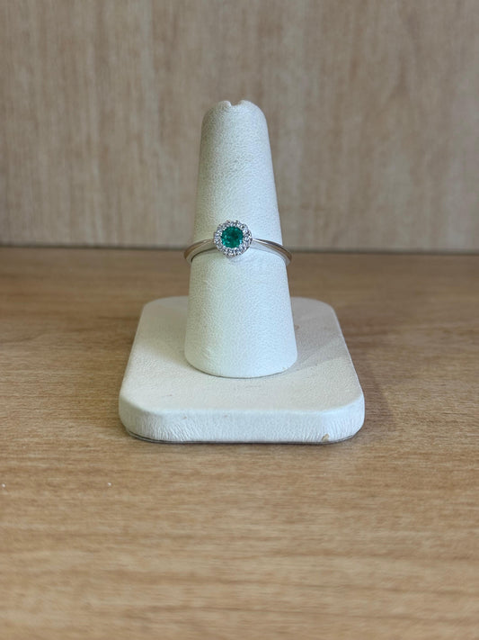 Diamond-halo Emerald Ring