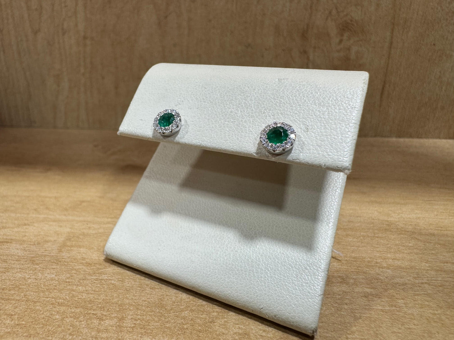 Diamond-halo Emerald Earrings
