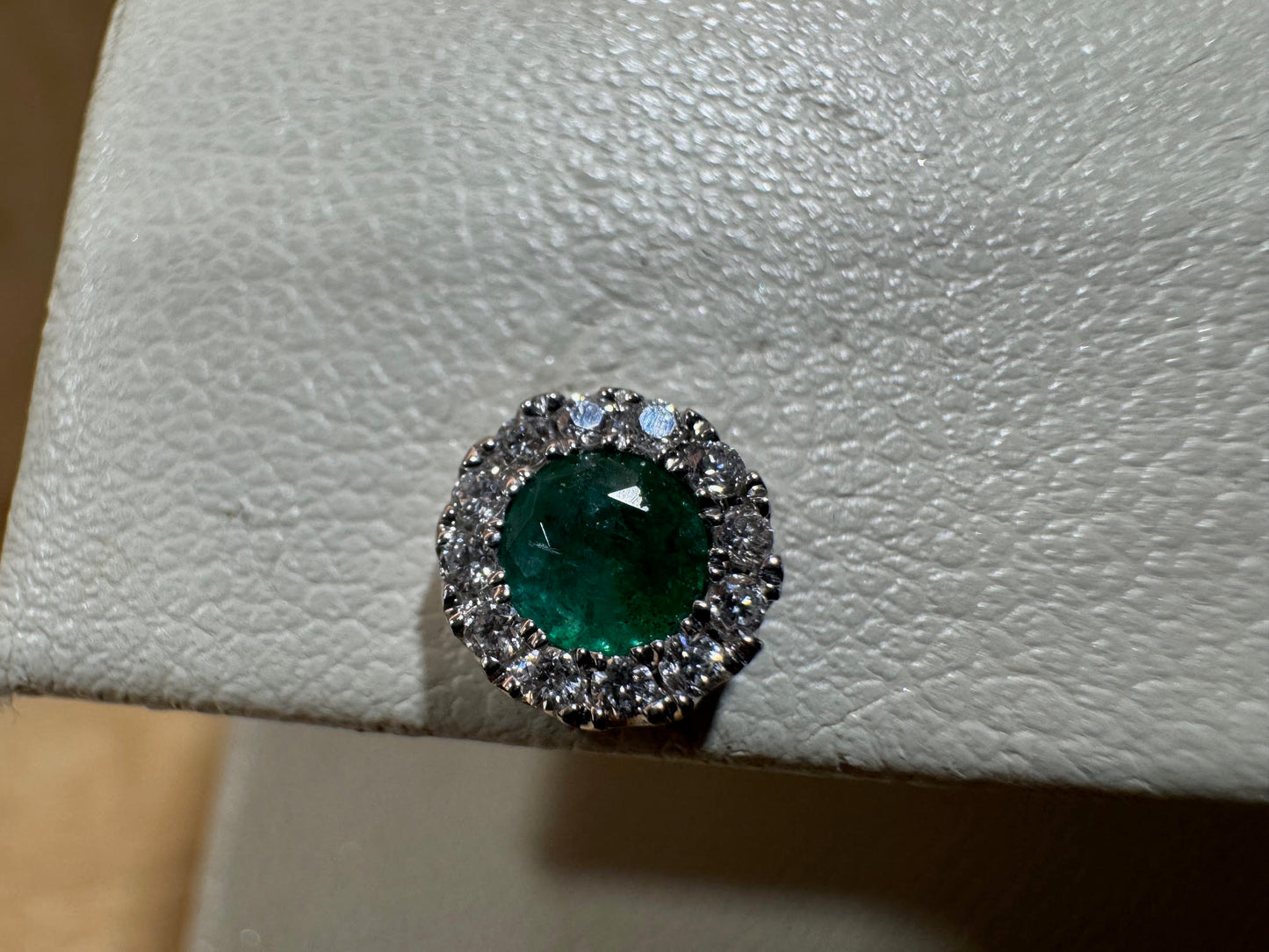 Diamond-halo Emerald Earrings