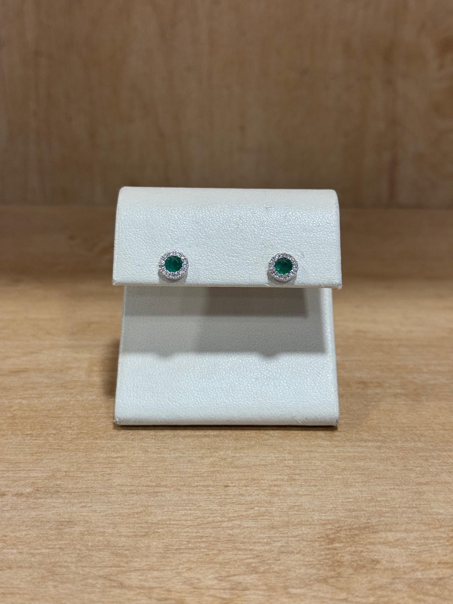 Diamond-halo Emerald Earrings