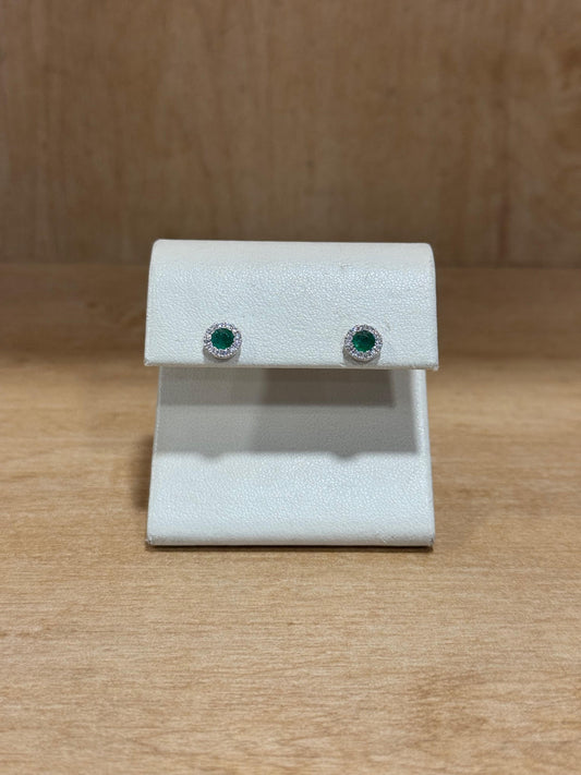 Diamond-halo Emerald Earrings