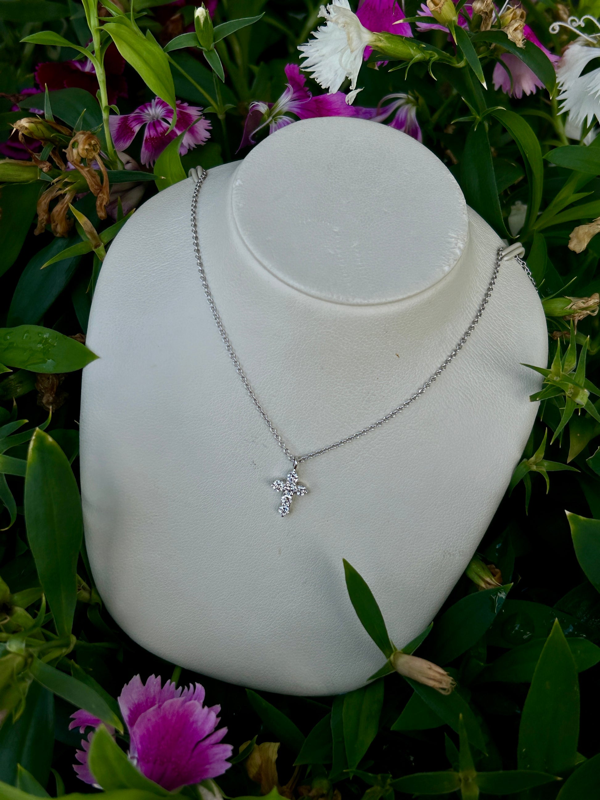 18k White Gold 1/3 CTW Diamond Cross Necklace - The Village Jeweler