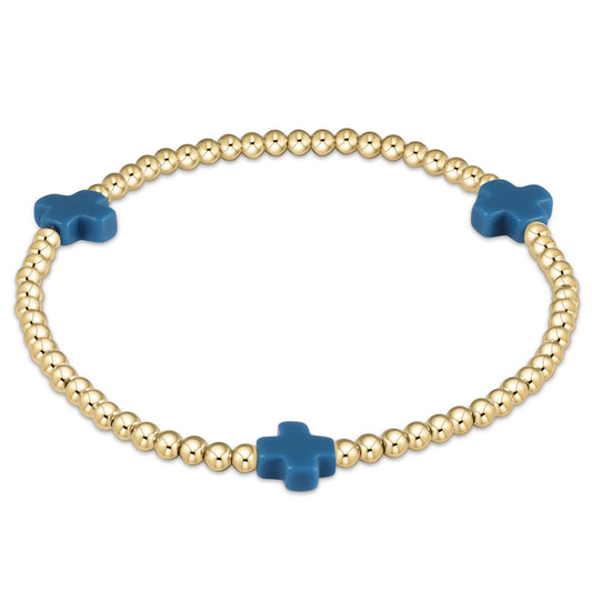 signature cross gold pattern 3mm bead bracelet - Cobalt