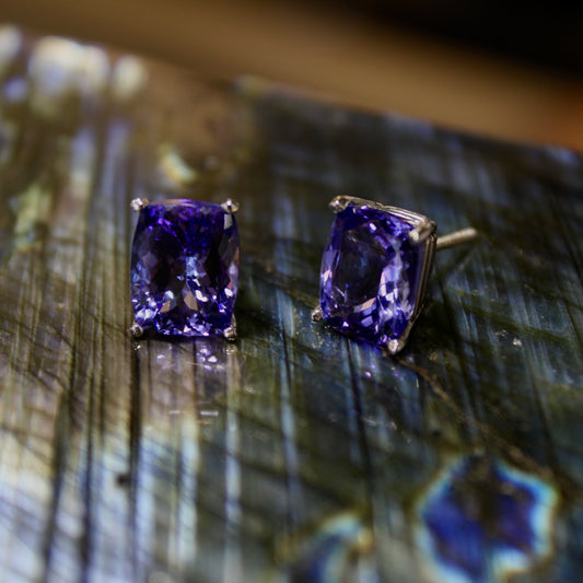 Cushion Cut Tanzanite Studs