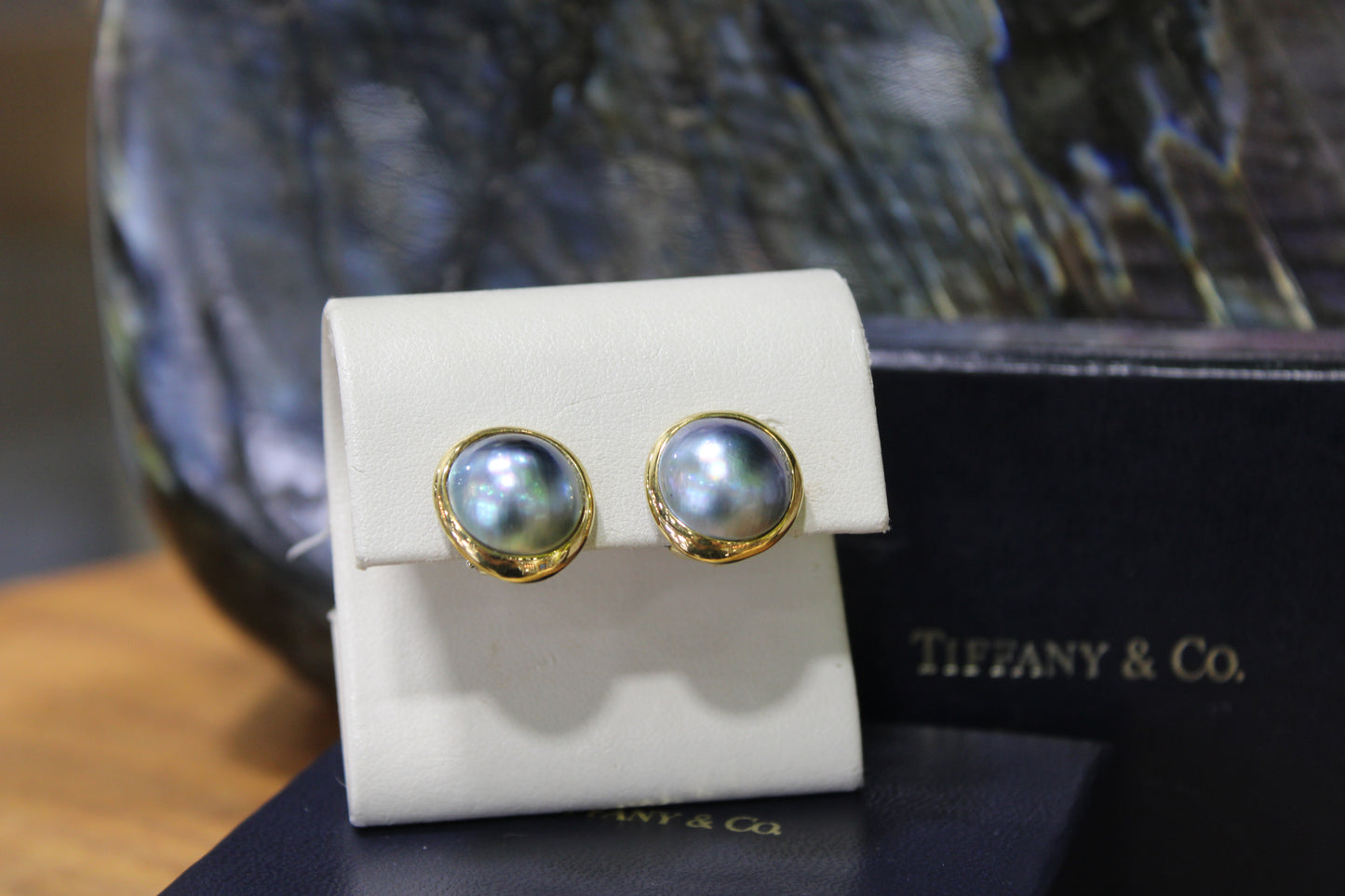 Tiffany & Co. Teal Mabe Earrings in 14k