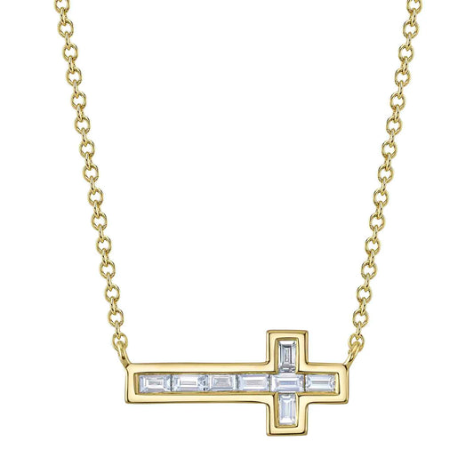 Baguette Sideway Cross Necklace