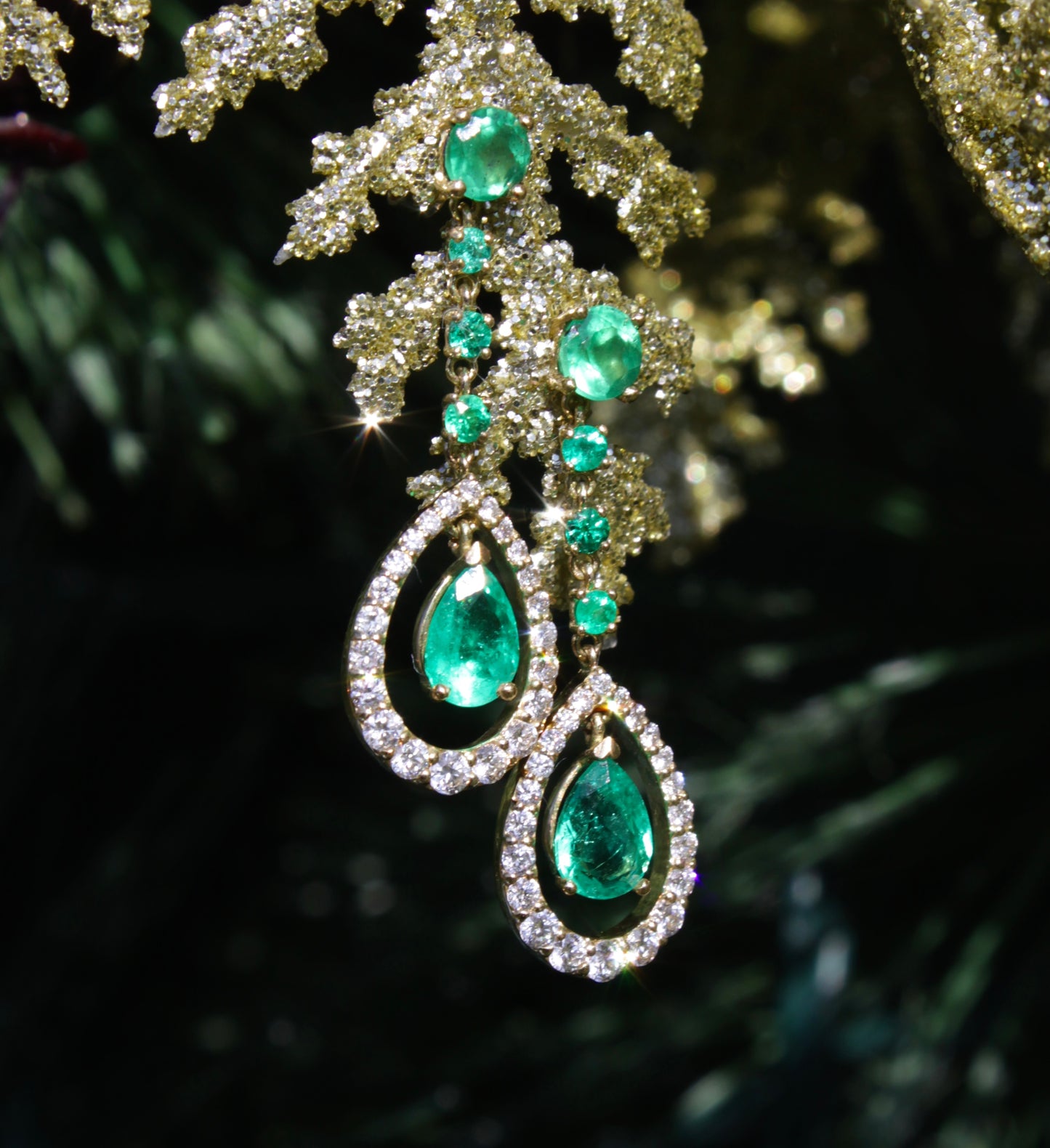 18k Yellow Gold Emerald and Diamond Drop Earrings - The Village Jeweler