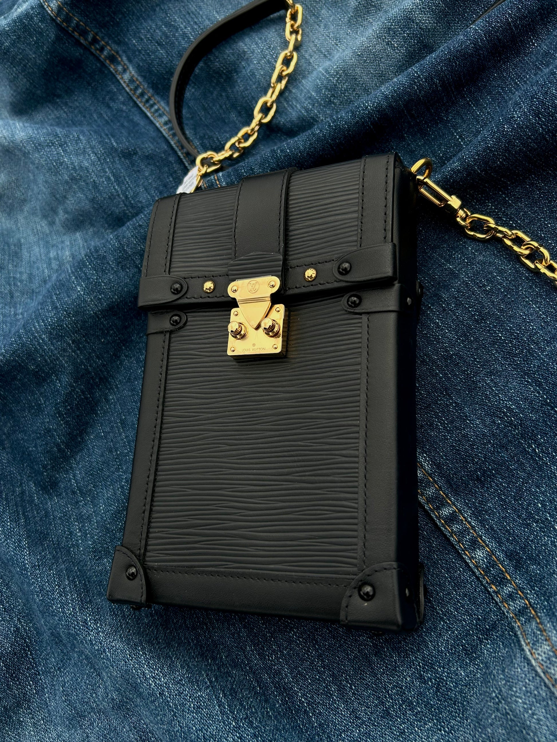 Louis Vuitton Black Leather Epi Vertical Trunk Pochette - The Village Jeweler