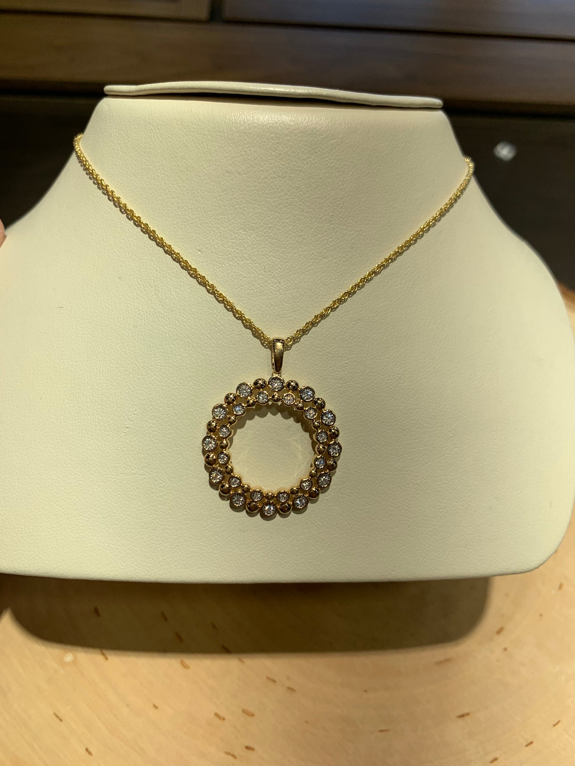 14k Yellow Gold 0.12 CTW Diamond Circle Pendant - The Village Jeweler